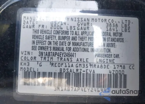 2014 Nissan Sentra Sr from USA, damaged, VIN 3N1AB7AP4EY246441